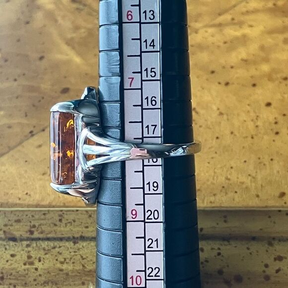 Natural Amber Sterling Silver Cocktail Ring Size 8 - Picture 9 of 10